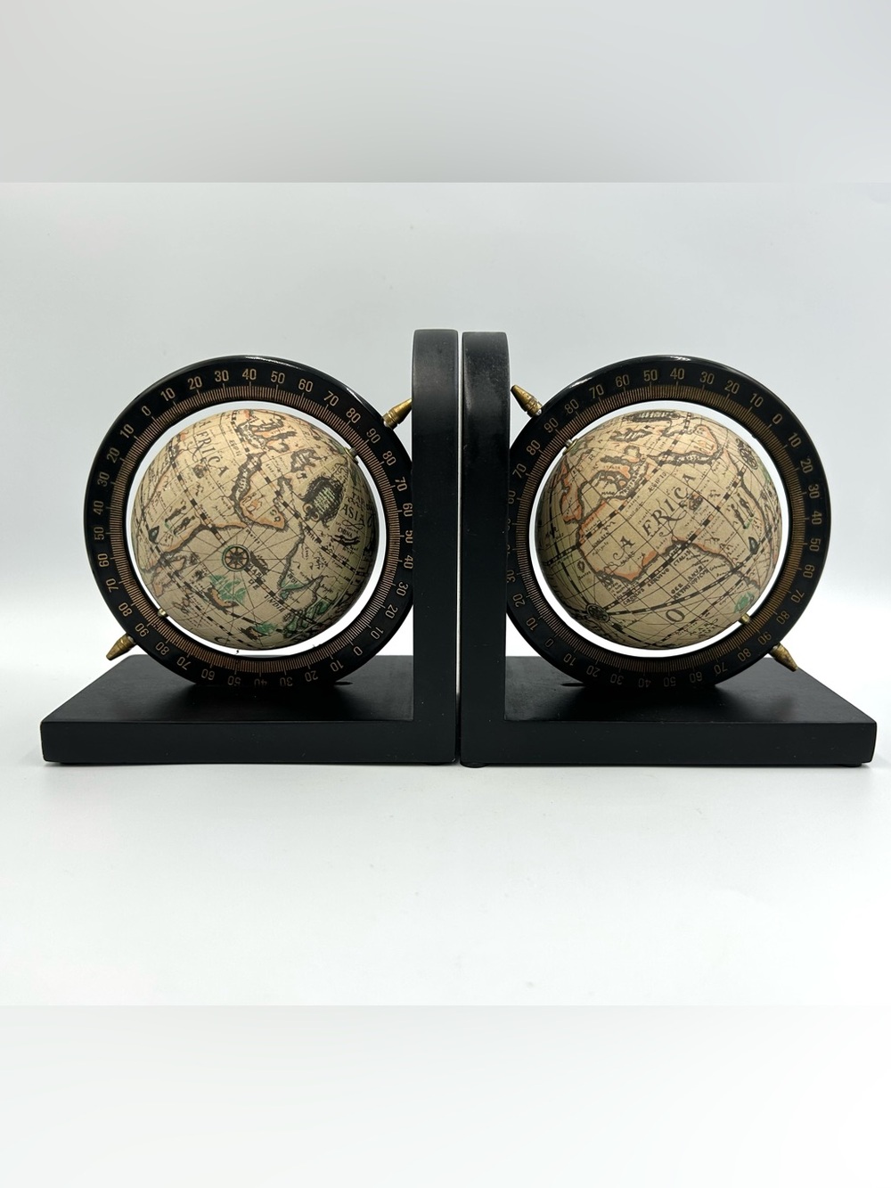Vintage Mid Century Globe Bookends Dark Academia Library Decor Set of 2